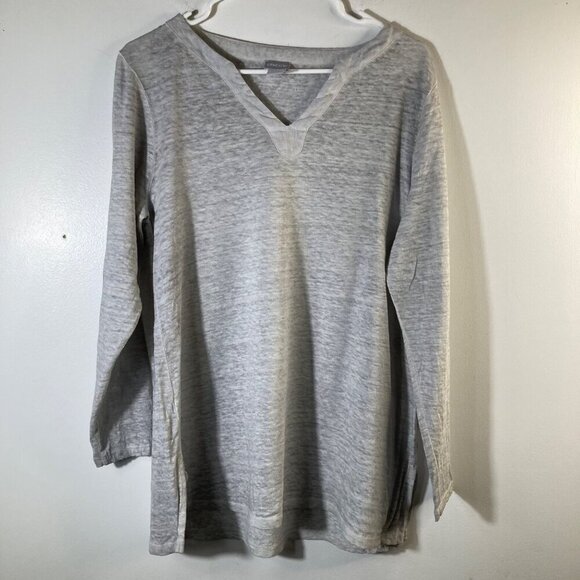 Womens Chicos V Neck Linen Knit Top Long Sleeve Gray M - Picture 1 of 8